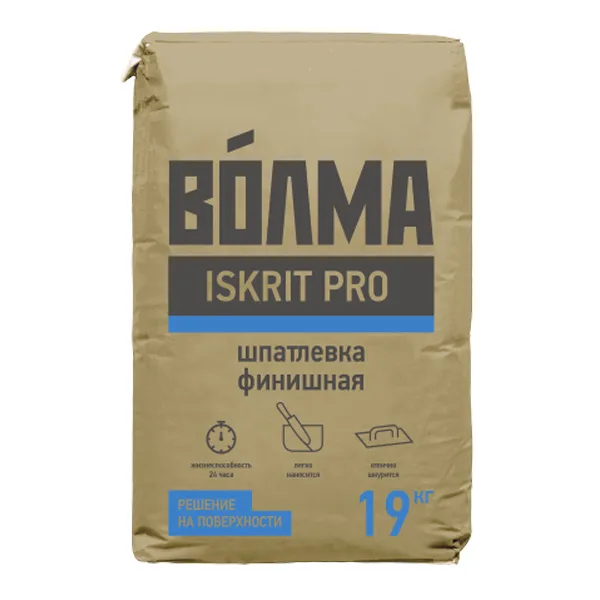 Шпаклевка финишная полимерная Волма Iskrit Pro белоснежная, 19кг